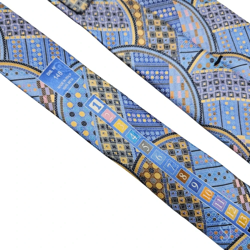 Ermenegildo‎ Zegna Quindici Tie Mens OS Blue Geometric Mosaic Silk Made in Italy